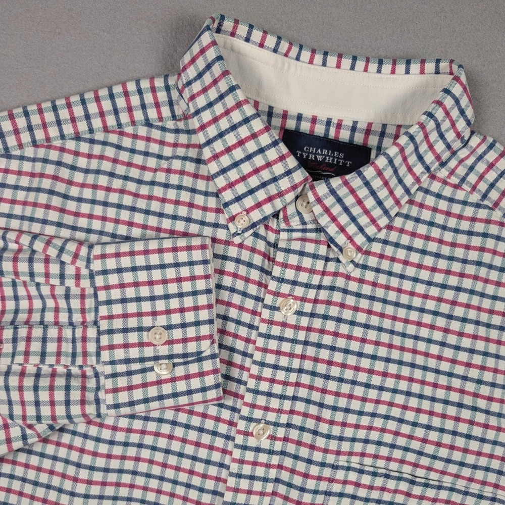 Charles Tyrwhitt Shirt Mens L Classic Fit Multi Color Check LS Button‎ Oxford